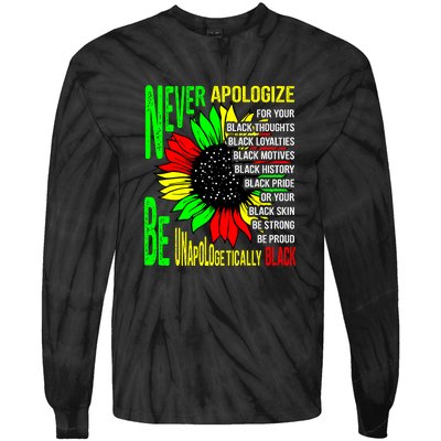 Never Apologize For Your Black Thoughts For Black History Month Tie-Dye Long Sleeve Shirt