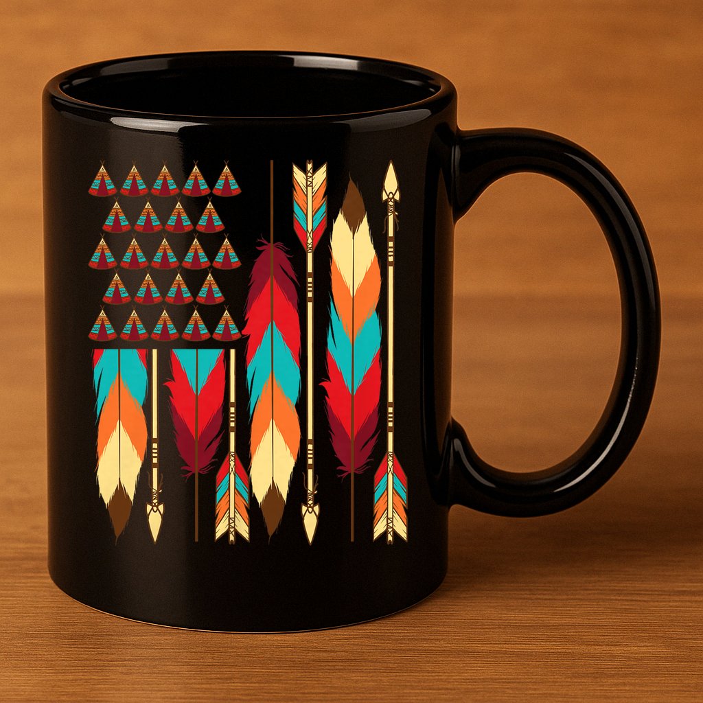 Native American Flag - Pride Month Indigenous People Veteran 11oz C Handle Ceramic Mug