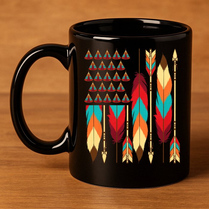 Native American Flag - Pride Month Indigenous People Veteran 11oz C Handle Ceramic Mug