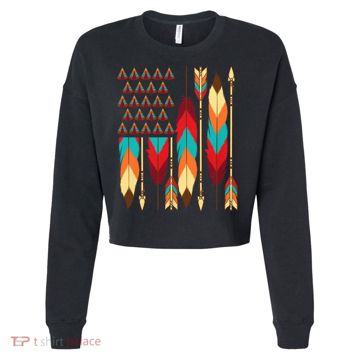 Native American Flag - Pride Month Indigenous People Veteran Cropped Pullover Crew