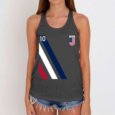 National American Flag Soccer USA Jersey Fan 10 Football USA Women's Knotted Racerback Tank