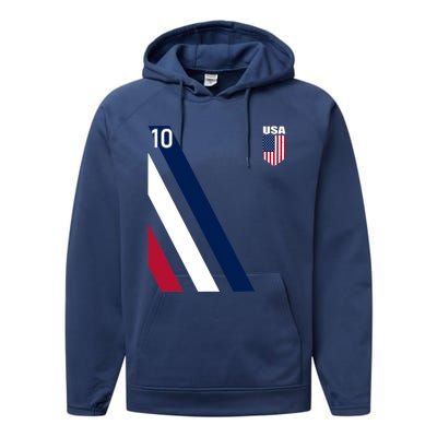 National American Flag Soccer USA Jersey Fan 10 Football USA Performance Fleece Hoodie