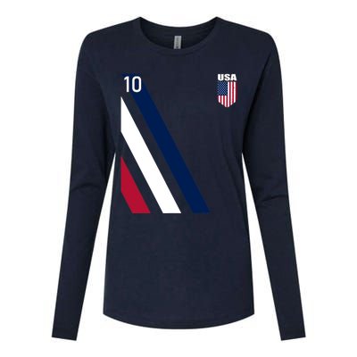 National American Flag Soccer USA Jersey Fan 10 Football USA Womens Cotton Relaxed Long Sleeve T-Shirt