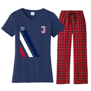 National American Flag Soccer USA Jersey Fan 10 Football USA Women's Flannel Pajama Set