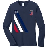 National American Flag Soccer USA Jersey Fan 10 Football USA Ladies Long Sleeve Shirt