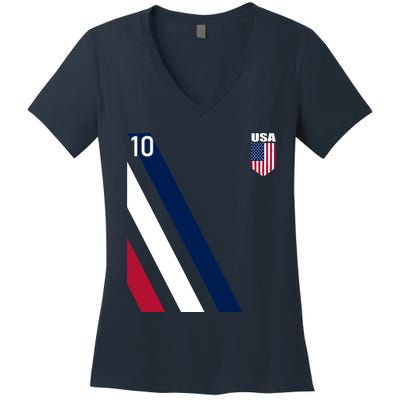 National American Flag Soccer USA Jersey Fan 10 Football USA Women's V-Neck T-Shirt