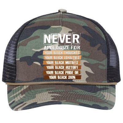 Never Apologize For Your Black History Retro Rope Trucker Hat Cap