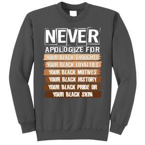 Never Apologize For Your Black History Tall Sweatshirt