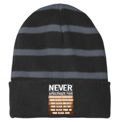 Never Apologize For Your Black History Striped Beanie with Solid Band