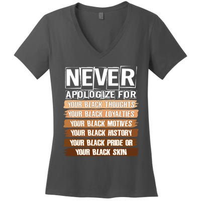Never Apologize For Your Black History Women's V-Neck T-Shirt