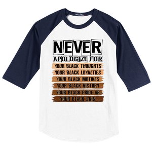 Never Apologize For Your Black History Baseball Sleeve Shirt