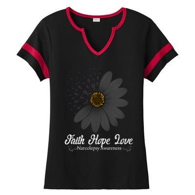 Narcolepsy Awareness Faith Hope Love Black Ribbon Support Gift Ladies Halftime Notch Neck Tee