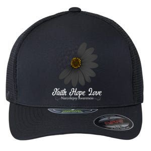 Narcolepsy Awareness Faith Hope Love Black Ribbon Support Gift Flexfit Unipanel Trucker Cap