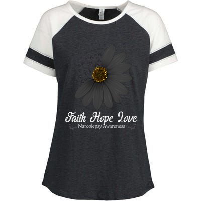 Narcolepsy Awareness Faith Hope Love Black Ribbon Support Gift Enza Ladies Jersey Colorblock Tee