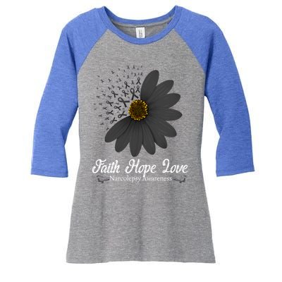 Narcolepsy Awareness Faith Hope Love Black Ribbon Support Gift Women's Tri-Blend 3/4-Sleeve Raglan Shirt