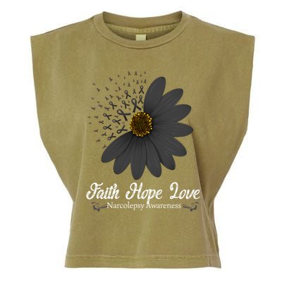 Narcolepsy Awareness Faith Hope Love Black Ribbon Support Gift Garment-Dyed Women's Muscle Tee