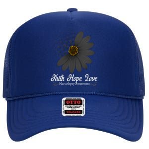 Narcolepsy Awareness Faith Hope Love Black Ribbon Support Gift High Crown Mesh Back Trucker Hat