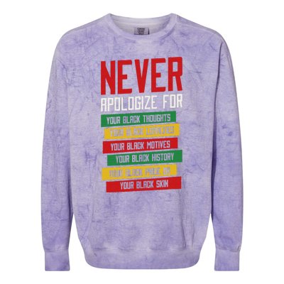 Never Apologize For Your Blackness, Black History Month Colorblast Crewneck Sweatshirt