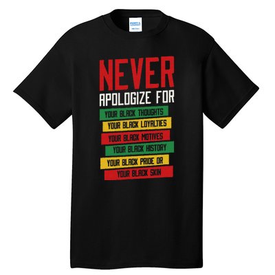 Never Apologize For Your Blackness, Black History Month Tall T-Shirt