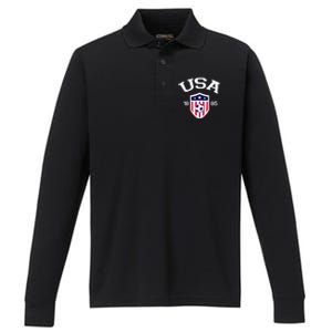 National America Flag American Soccer USA Jersey Fan Team Performance Long Sleeve Polo