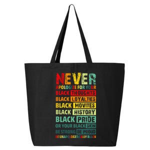 Never Apologize For Your Blackness Black History Juneteenth 25L Jumbo Tote