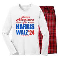 Native Americans For Harris Walz Kamala For President Women's Long Sleeve Flannel Pajama Set 