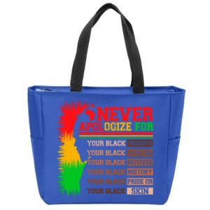 Never Apologize For Your Blackness Juneteenth Black History Funny Gift Zip Tote Bag