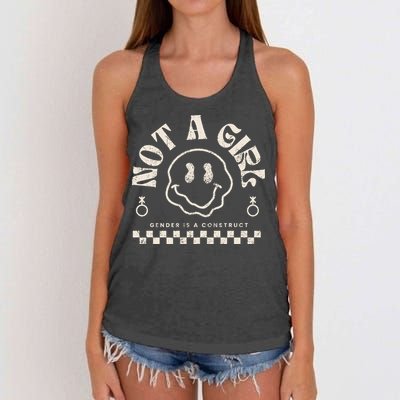 Not A Girl Non Binary  Gender Is A Construct Women's Knotted Racerback Tank