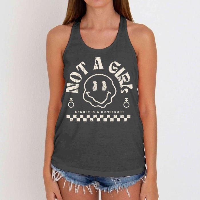 Not A Girl Non Binary  Gender Is A Construct Women's Knotted Racerback Tank