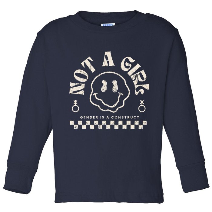Not A Girl Non Binary  Gender Is A Construct Toddler Long Sleeve Shirt
