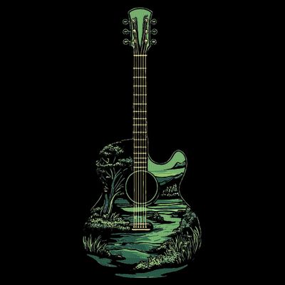 Nature Acoustic Guitar Forest Landscape T-Shirt