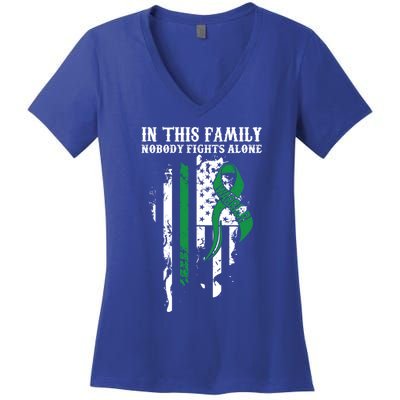 Nobody Alonefunny Gift Traumatic Brain Injury Awareness Ribbon Gift Women's V-Neck T-Shirt