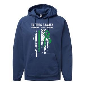 Nobody Alonefunny Gift Traumatic Brain Injury Awareness Ribbon Gift Performance Fleece Hoodie