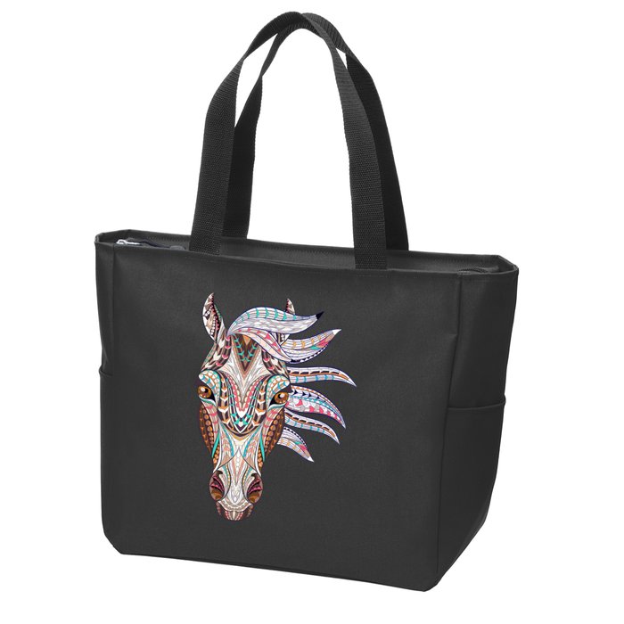 Native American Geometric Horse Zip Tote Bag
