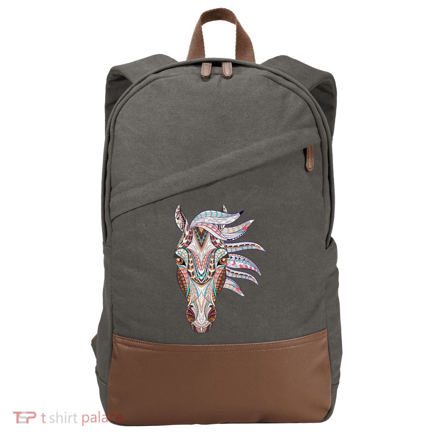 Native American Geometric Horse Cotton Canvas Backpack