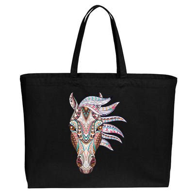 Native American Geometric Horse Cotton Canvas Jumbo Tote