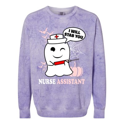 Nurse Assistant Halloween I Will Stab You Funny Ghost Great Gift Colorblast Crewneck Sweatshirt