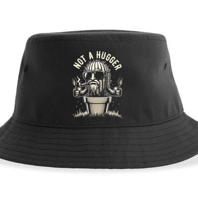 Not A Hugger Funny Vintage Cactus Sarcastic Sustainable Bucket Hat