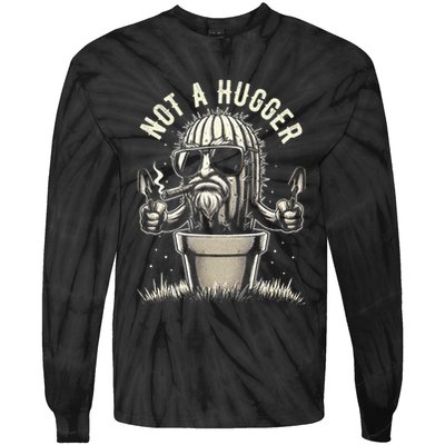 Not A Hugger Funny Vintage Cactus Sarcastic Tie-Dye Long Sleeve Shirt