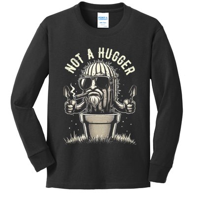 Not A Hugger Funny Vintage Cactus Sarcastic Kids Long Sleeve Shirt