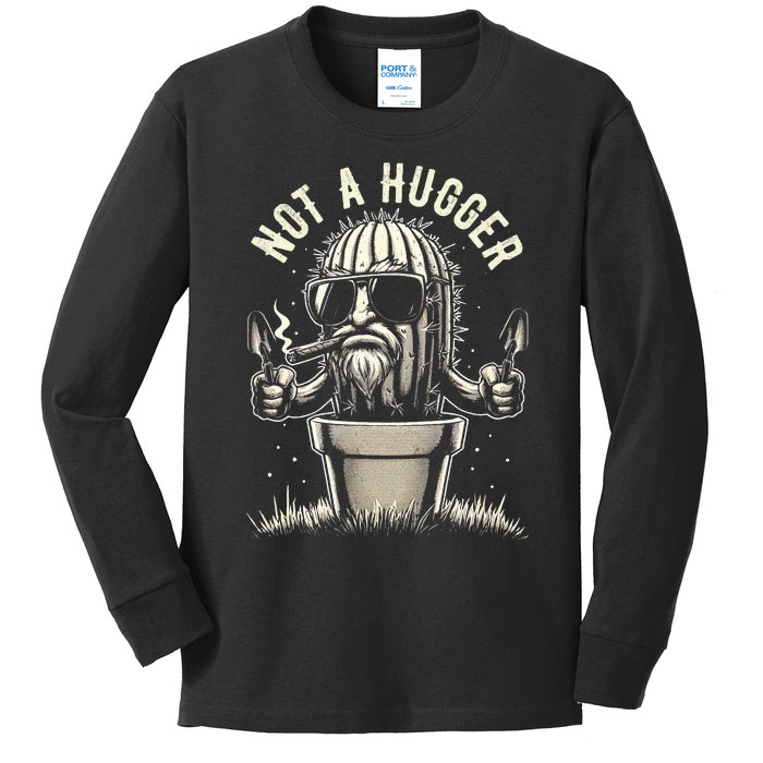 Not A Hugger Funny Vintage Cactus Sarcastic Kids Long Sleeve Shirt