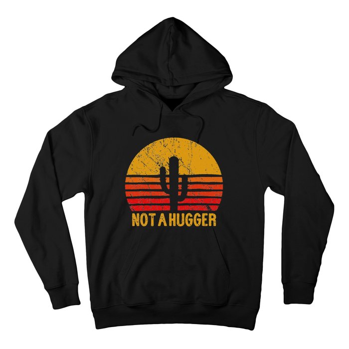 Not A Hugger Cactus Funny Introvert Retro Sunset Hoodie