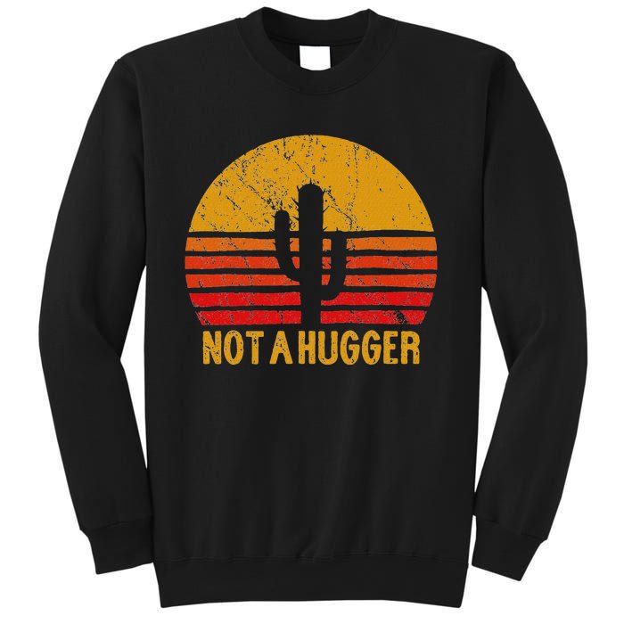 Not A Hugger Cactus Funny Introvert Retro Sunset Sweatshirt