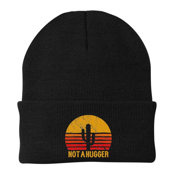 Not A Hugger Cactus Funny Introvert Retro Sunset Knit Cap Winter Beanie