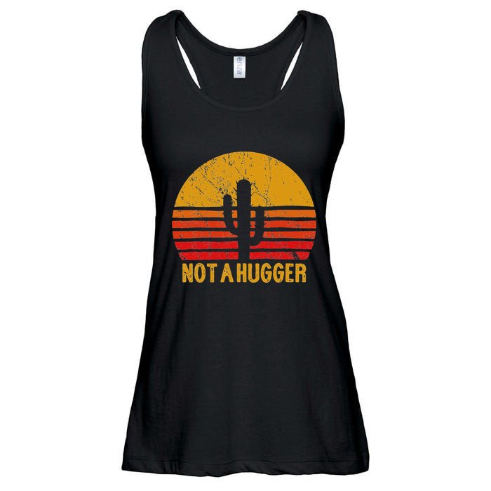 Not A Hugger Cactus Funny Introvert Retro Sunset Ladies Essential Flowy Tank