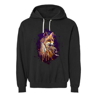Native American Head Dress Fox Paint Splatter Garment-Dyed Fleece Hoodie