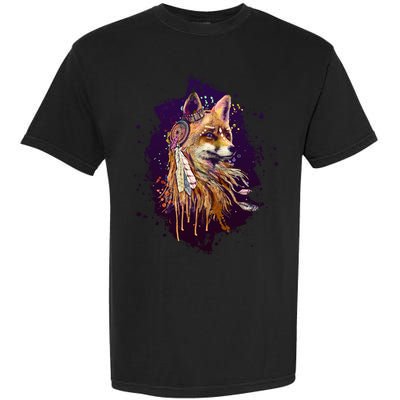 Native American Head Dress Fox Paint Splatter Garment-Dyed Heavyweight T-Shirt