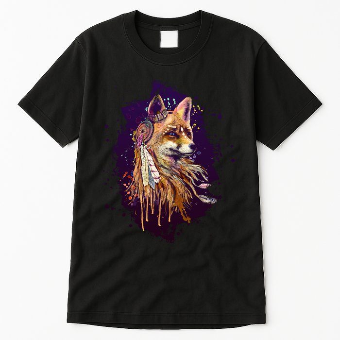 Native American Head Dress Fox Paint Splatter Tall T-Shirt