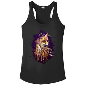 Native American Head Dress Fox Paint Splatter Ladies PosiCharge Competitor Racerback Tank