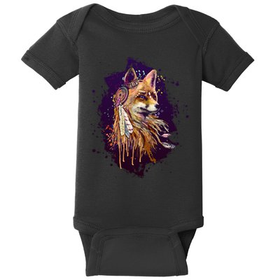 Native American Head Dress Fox Paint Splatter Baby Bodysuit